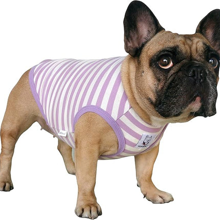 iChoue English Bulldog 100% Breathable Cotton Striped T Shirts Halloween Vest Clothes for Medium Dogs Tank Tops French Frenchie Pug Boston Terrier Pitbull Purple White Stripes - XXLarge