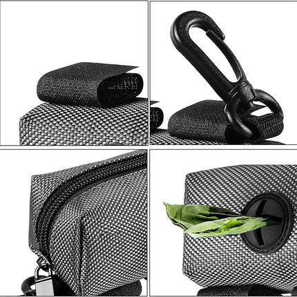 Dog Waste Bag Dispenser Pet Poop Bags Holder for Doggie Waste Bags Dispensers Soft Fabric Zipper Small Doggy Puppy Pouch for Leash Accessory Attachment with Carrier,Grey