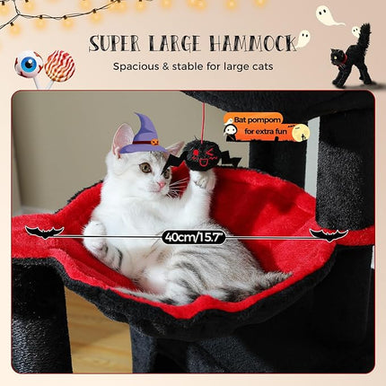 PAWZ Road Large Cat Tree, 41 Inches Gothic Cat Tower with 2 Spacious Condos for Indoor Cats, Large Black Cat House with Comfy Hammock, Padded Perch, Scratching Pad and Replaceable Balls-Black