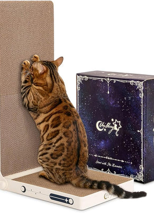 Cat Scratcher, 25.3 Inch Double Sided L Shape Cat Scratching Board, No Assembly Cat Scratch Pads with Ball Toy, Cat Scratchers for Indoor Cats & 3X Catnip, Large