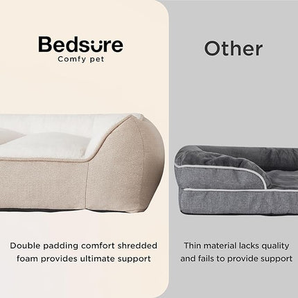 Bedsure Orthopedic Dog Beds Large Sized Dog - Extra Thick Supportive Large Dogs Bed with Waterproof Washable Cover, L Plus Comfort Pet Bed Sofa with Soft Plush Sherpa and Nonskid Bottom, Beige, 38"