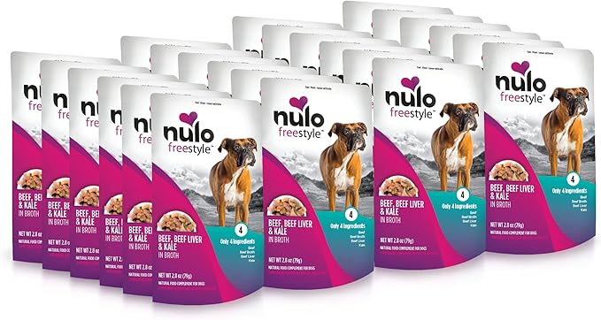 Nulo Freestyle Beef, Beef Liver, & Kale in Broth Real Meat Dog Food Topper, 2.8 Ounce (Pack of 24)