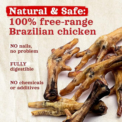 Natural Farm Nail-Free Chicken Feet Dog Treats (100 Pack), 100% Free-Range Air Dried Chicken Feet, No Nails, Fully Digestible, High Protein, Low Calorie, Joint Support, Single Ingredient