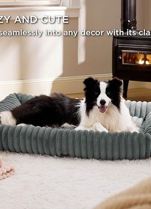 Bedsure Cute Dog Bed for Extra Large Dogs - Washable Furry Puppy Beds, Rectangle Orthopedic XL Pet Beds with Removable Zipper Cover, 43x30x8inches, Warm Grey