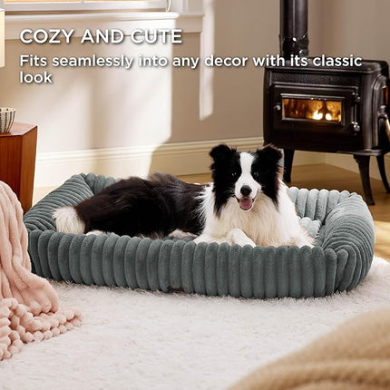 Bedsure Cute Dog Bed for Extra Large Dogs - Washable Furry Puppy Beds, Rectangle Orthopedic XL Pet Beds with Removable Zipper Cover, 43x30x8inches, Warm Grey