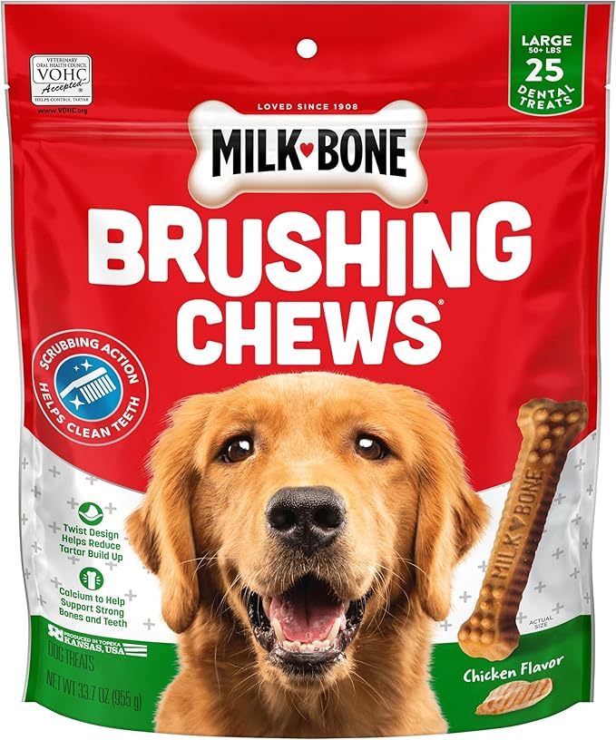 Milk-Bone Brushing Chews Daily Dental Dog Treats, Chicken Flavor, Large, 25 Count