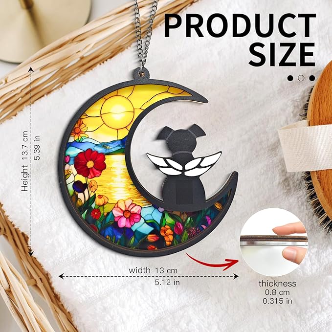Dog Memorial Gifts for Loss of a Pet, with Angel Silhouette Suncatcher & Crescent Moon - Sympathy Gift for Grieving Dog Lovers(Sunset Garden)
