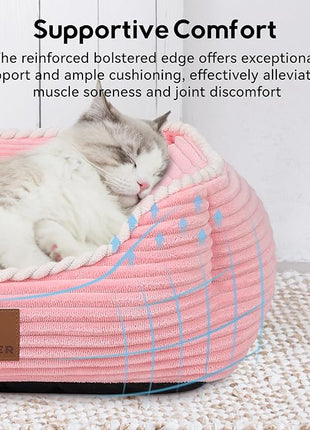 Cat Dog Bed for Pets, Rectangle Pet Bed Gift for Puppy and Kitten, Machine Washable Calming Fluffy Pet Couch Sofa for Indoor Outdoor, Portable Soft Cat Bed with Non-Slip Bottom (Small, Pink)