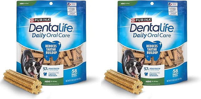 Dentalife Daily Oral Care Dog Treats for Small Dogs 5-20 lbs., Chewy Dental Treat to Freshen Breath and Fight Tartar, Chicken Flavor, 17.1 oz., 58 Chews - 58 ct. Pouch (Pack of 2)