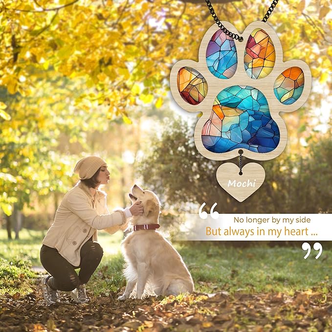6'' Pet Paw Suncatcher Memorial Custom Name Dog Cat Ornament Window Hanging Sympathy Gift Loss of Pet Passing Away Bereavement Keepsake for Pet Lover Ideas Gift in Loving Memory