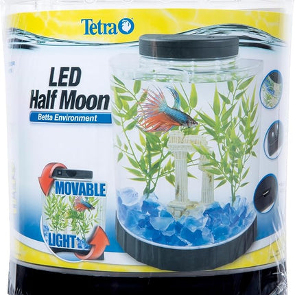 Tetra 1 Gallon Half Moon Small Fish Tank w/ Movable LED Light, For Betta & Gold Fish, Aquarium