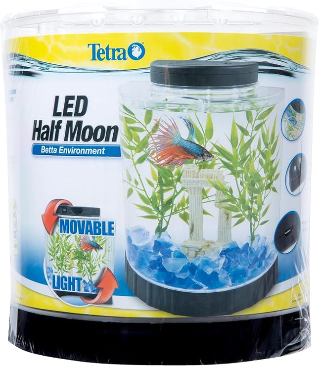 Tetra 1 Gallon Half Moon Small Fish Tank w/ Movable LED Light, For Betta & Gold Fish, Aquarium
