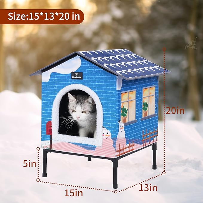 MARUNDA Heated Cat Houses for Outdoor Cats in Winter, Heated cat House for Indoor and Kitty Shelter for Your Pet to Stay Warm and Cozy,Easy to Assemble. (Light Blue, Small)