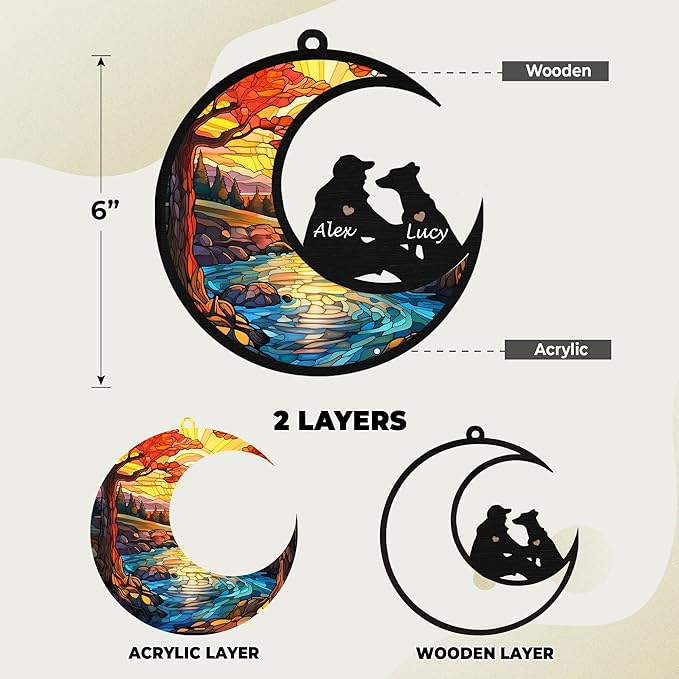 6'' Angel Dog Friendship Memorial Suncatcher Custom Name Dog Breeds Pet Ornament Window Car Hanging, Sympathy Gift for Loss of Pet Passing Away Bereavement Gifts for Dog Lovers SCM-B14-M-21-6