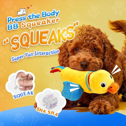 Squeaky Dog Toys, Duck Plush Toy with Crinkle & Squeaker - Puppy Toys to Keep Them Busy, Interactive Chew for Small Medium Dogs