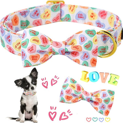 ARING PET Valentine's Day Dog Collar with Bow, Cute Adjustable Heart Bowtie Pet Collars with Metal Buckle for Puppy Small Medium Large Boy Girl Dogs-L