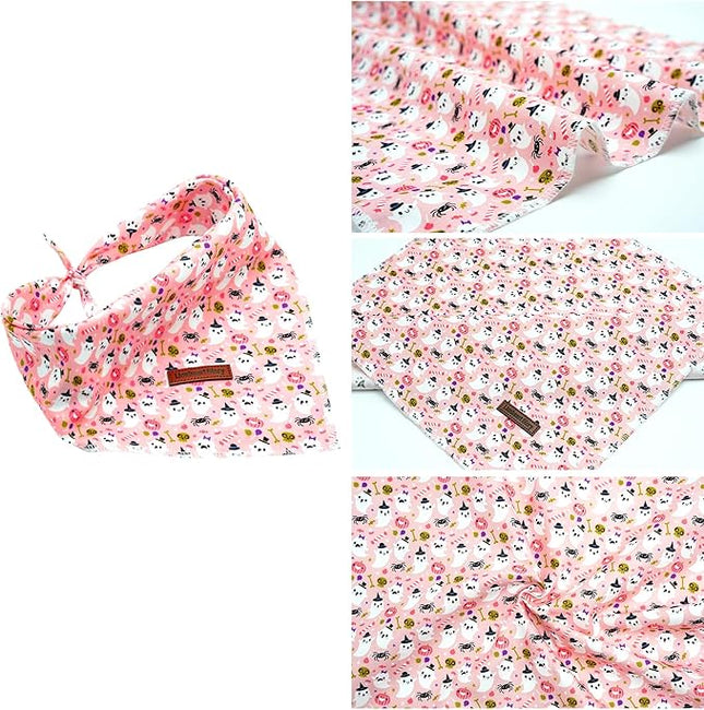 Lionheart Glory Fall Plaid Dog Scarf, Washable Square Adjustable Bandana for Small Dogs - Halloween Theme