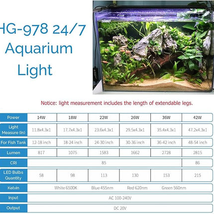 hygger Advanced LED Aquarium Light with Timer, 24/7 Lighting Cycle & DIY Mode, Full Spectrum Fish Tank Light for 12-17 in Freshwater Planted Tank