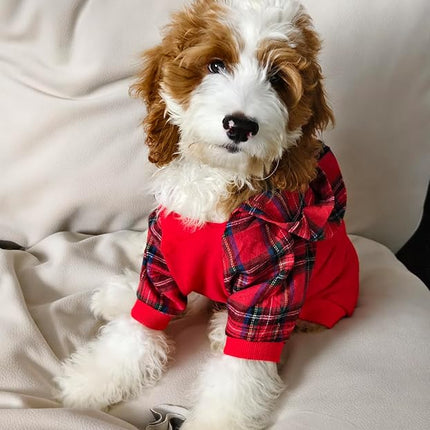 Fitwarm Tartan Plaid Dog Hoodie, Dog Clothes for Small Dogs Girl Boy, Pet Sweatshirt with Hood, Cat Winter Outfit, Red, Green, XS