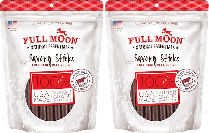 Full Moon All Natural Human Grade Dog Treats, Essential Beef Savory Sticks, 22 Ounce, 1.375 Pound (Pack of 2)