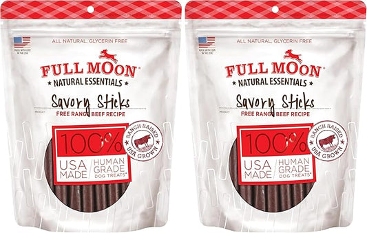 Full Moon All Natural Human Grade Dog Treats, Essential Beef Savory Sticks, 22 Ounce, 1.375 Pound (Pack of 2)