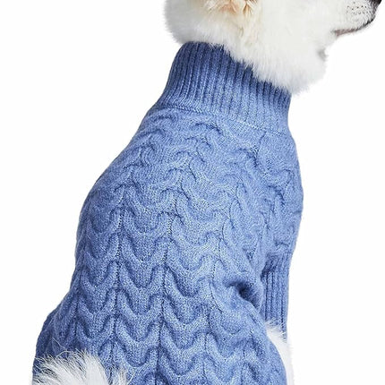 Blueberry Pet Classic Fuzzy Textured Knit Pullover Turtle-Neck Dog Sweater in Heather Blue, Back Length 20", Pack of 1 Clothes for Dogs