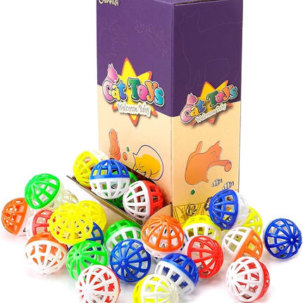 CHIWAVA 45PCS 1.6" Cat Toy Balls with Bells - Plastic Lattice Jingle Balls for Kittens, Interactive Chasing & Pounce Rattle Toys, Assorted Colors