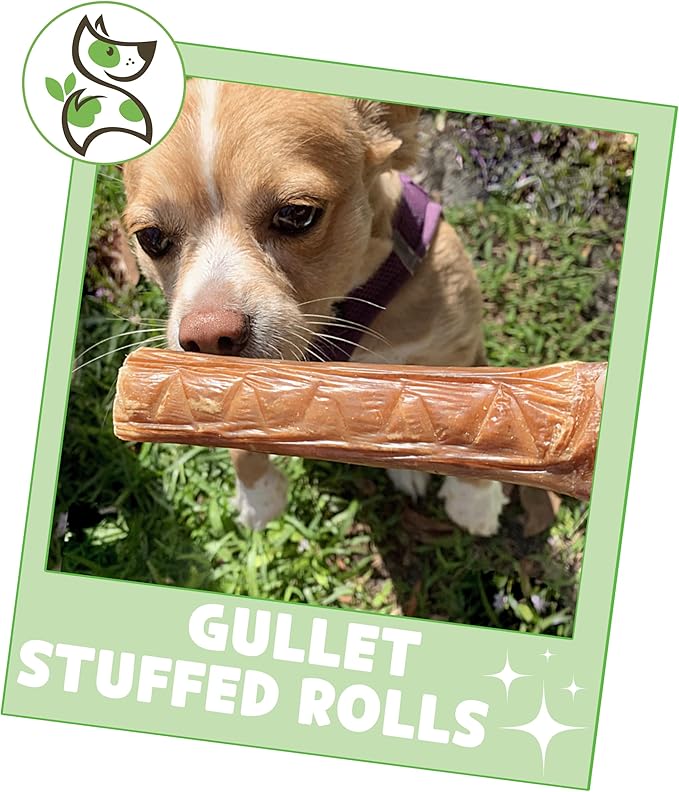 Nature Gnaws Beef Gullet Stuffed Rolls for Dogs (6 Count) - Beef Jerky Chew Treats - Simple Natural Delicious Dog Chews - Training Reward
