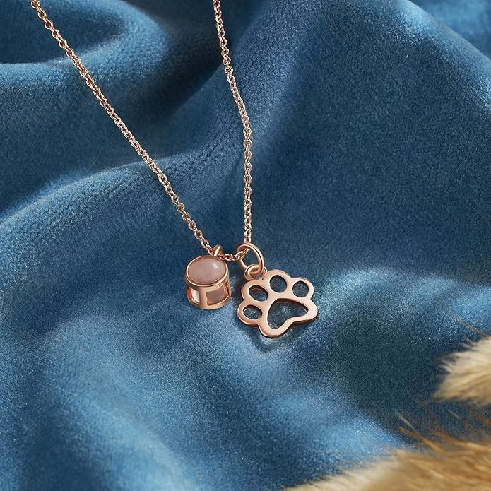 Customized Paw Print Necklace Personalized Pet Name Necklace Custom Engraved Dog Cat Paw Pendant Necklace Pet Memorial Gift for Pet Lovers