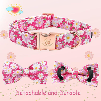 Elegant little tail Dog Collar, Floral Pattern Pet Collars with Bow Girl Cotton Bowtie Collars Spring Puppy Gift Adjustable Pet Collar for X-Large Dogs
