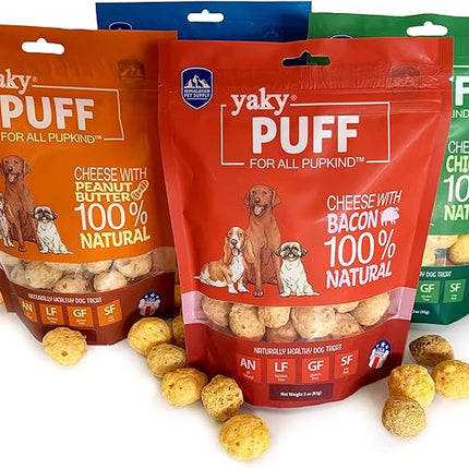 yakyPUFF Himalayan Cheese Treats | Lactose Free | Gluten Free | Grain Free | REAL BACON | USA MADE | For All Breeds | Bacon Flavor Crispy Puffed Treat