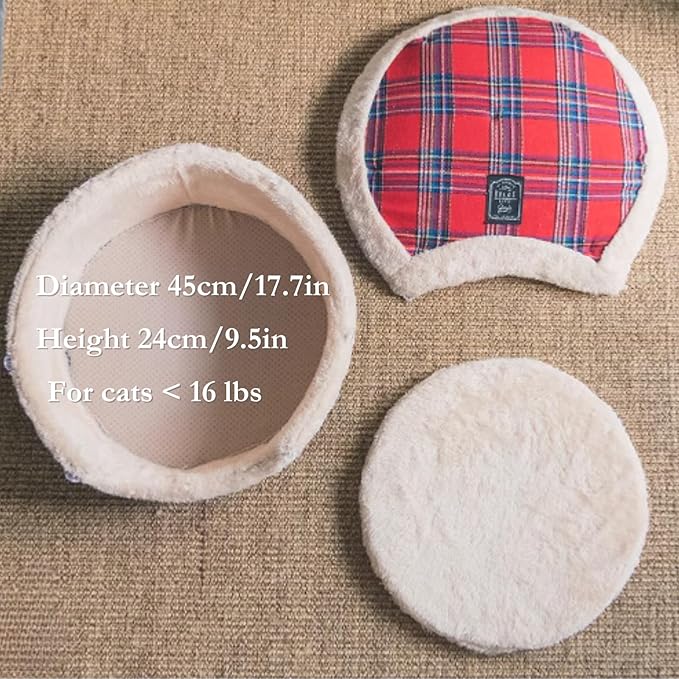 Cat Cave Bed – Plush, Warm & Calming Hideaway with Detachable Lid & Mat, Covered House for Indoor Kitten & Kitty (Brown)