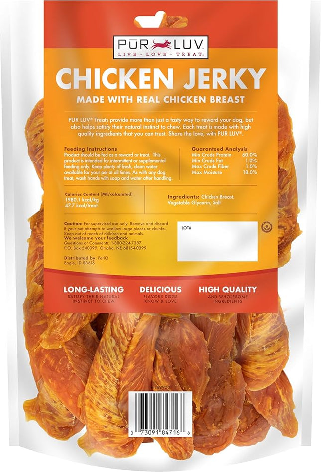 Pur Luv Chicken Jerky Dog Treats, Made with 100% Real Chicken Breast, 32 Ounces, Healthy, Easily Digestible, Long-Lasting, High Protein, Satisfies Dog's Urge to Chew