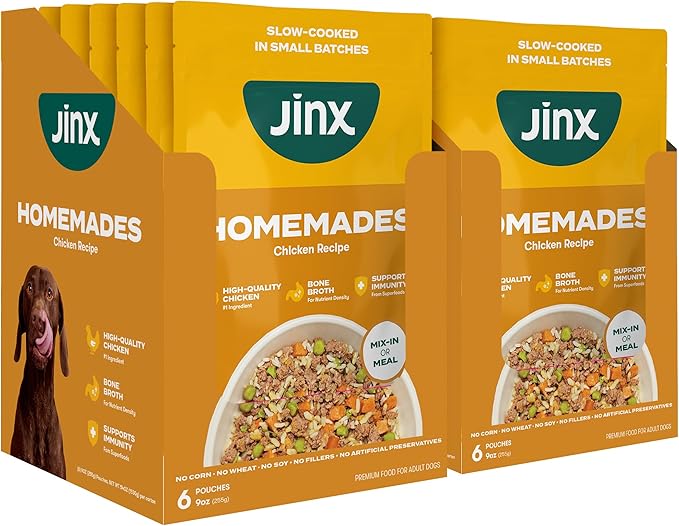 Jinx Chicken Wet Dog Food Topper, Mix with Dry Dog Food, Made with Real Chicken, Bone Broth & Brown Rice, No Fillers, Puppy, Adult, Senior, 9oz, 12 Pack