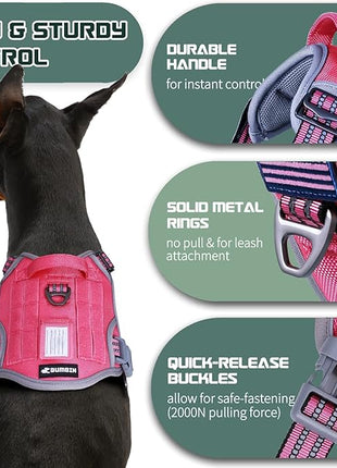 BUMBIN Tactical Dog Harness for Large Dogs No Pull, Famous TIK Tok No Pull Puppy Harness, Fit Smart Reflective Pet Walking Harness for Training, Adjustable Dog Vest Harness with Handle Pink L