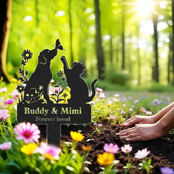 Personalized Pet Graves Marker for Dog & Cat, Custom Pet Headstone, Waterproof Memorial Plaques for Outdoor, Metal Cemetery Markers Yard Decor, Memorial Garden Stakes, Pet Memorial Gifts Color05
