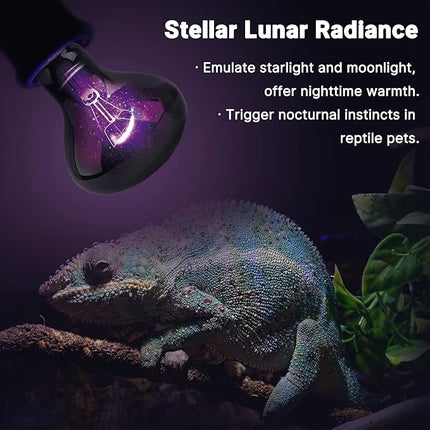 60W Reptile Night Light Bulb, UVA Heat Lamp - Simulate Natural Moonlight, Purple Basking Lamp for Bearded Dragon, Lizard