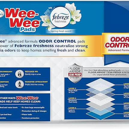Four Paws Wee-Wee Odor Control with Febreze Freshness Pee Pads for Dogs & Puppies, Leak-Proof Dog Housebreaking Potty Training Floor Protection, Spring Fresh Scent, 22" x 23", 50 Count