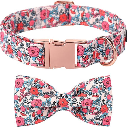 Lionet Paws Pink Flower Dog Collar, Cute Spring Dog Collar for Girl for Small Dogs, Adjustable Cotton Flower Pet Puppy Collars for Small Dogs