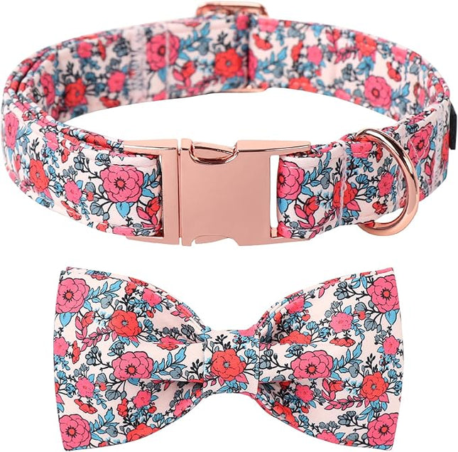 Lionet Paws Pink Flower Dog Collar, Cute Spring Dog Collar for Girl for Small Dogs, Adjustable Cotton Flower Pet Puppy Collars for Small Dogs