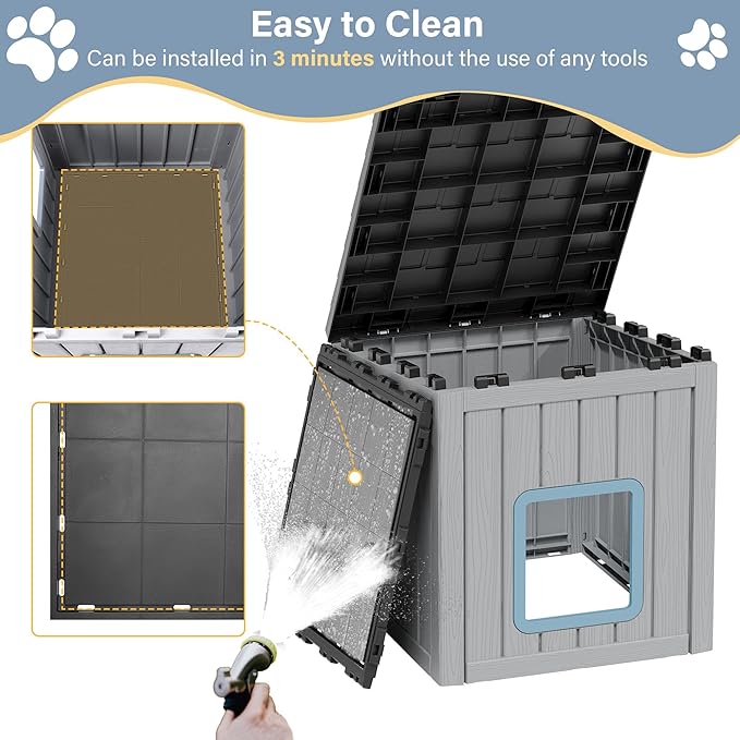 LHBcraft Outdoor Cat House Weatherproof, Clawsable Cat Houses for Outdoor Indoor Cats, Feral Cat House Shelter, Resin Insulated Material, Emergency Exit Easy to Clean and Install, Blue