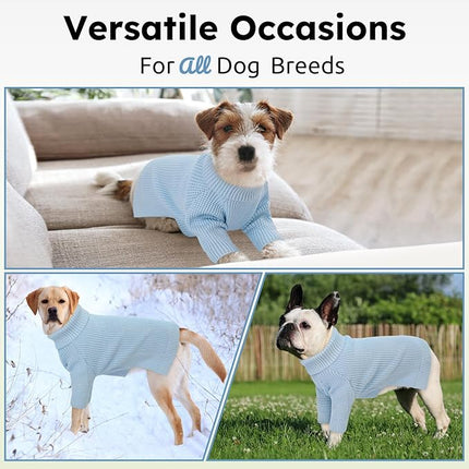 Queenmore Soft Warm Large Dog Sweater, Dog Sweaters for Large Breeds, Pet Christmas Sweater, Waffle Knit Extra Large Doggie Sweatershirt, Pull-on Pet Turtleneck Sweater, Blue 3XL