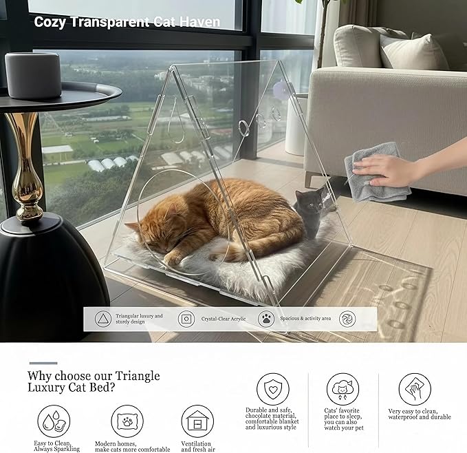 Cat Bed Cozy Triangle Acrylic cat Houses for Indoor Cats pet House for Indoor Cats & Small Dogs - Easy Assembly Puppy Essentials, Perfect for Small and Medium Pets