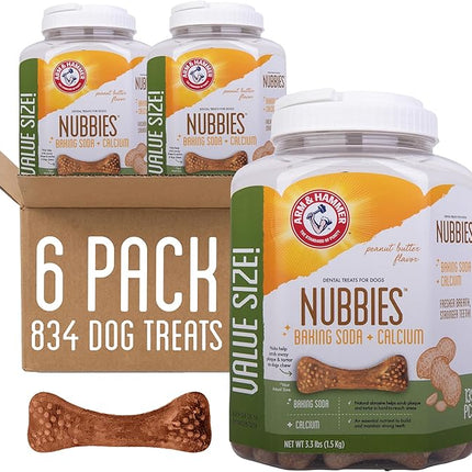Arm & Hammer for Pets Nubbies Dental Treats for Dogs with Baking Soda and Calcium, Treat Chews Help Fight Bad Breath, Plaque & Tartar, Peanut Butter, Value Bucket, 139 Pcs, 6-pk (Packaging May Vary)