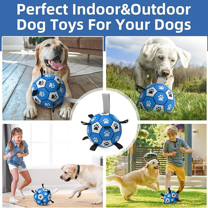 QDAN Extra Large Dog Toys Soccer Ball - Durable Dog Balls for Extra Large Dogs with Straps, Outdoor Dog Toys, Dog Water Toy, Herding Ball (9 Inch)