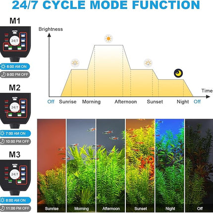 SEAOURA 24/7 Mode Led Aquarium Light for Plants Growth- Sunrise to Moonlight, 7 Colors, Adjustable Timer/Brightness, Full Spectrum Fish Tank Lights for 48 Inch to 54 Inch Tank, 42W
