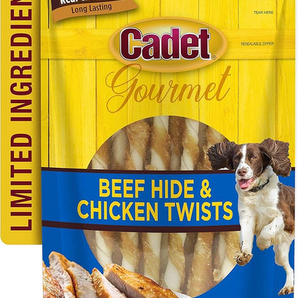 Cadet Gourmet Beef Hide Twist Chew Sticks, Long Lasting & Natural Chew Treats for Dogs, Inspected & Tested in USA, Chicken Flavor (14 Count)