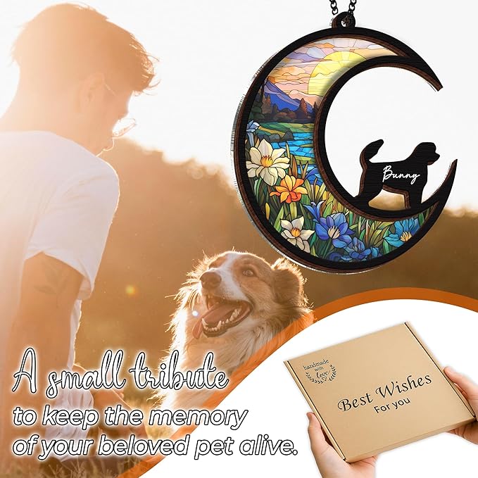 6'' Portuguese Water God Dog Memorial Suncatcher Custom Name Dog Breed Pet Ornament Window Car Hanging Sympathy Gift for Loss of Pet Passed Away Remembrance Gift for Dog Lovers SCD-B11-6-57