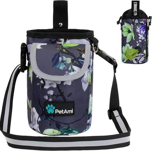 PetAmi Dog Treat Pouch, Large Pet Training Treat Pouch with Pocket, Dog Trainer Essentials Supply Holder with Poop Bag Dispenser, Training Bag for Kibbles Toys, 3 Ways to Wear (Floral Grey)