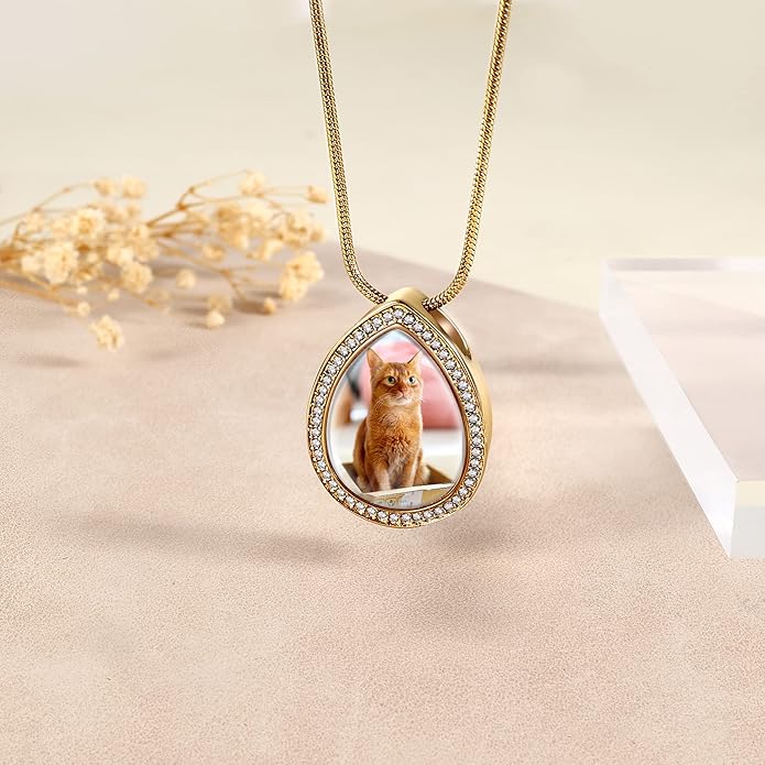 Farfume Personalized Pet Urn Necklace for Dog Cat Ashes Cremation Pet Memorial Customized Photo Text Engraving Pendant Keepsake Funeral Jewelry
